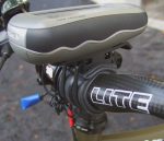 GPS device installed to 31.8mm bicycle handlebar by use of bicycle holder and rubber tubing