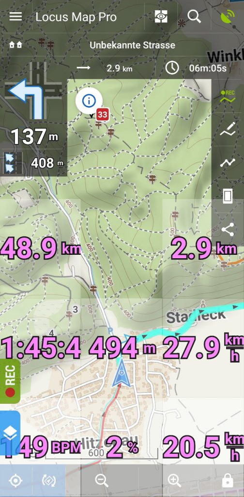Datarecording am Fahrrad – Locus Map Pro