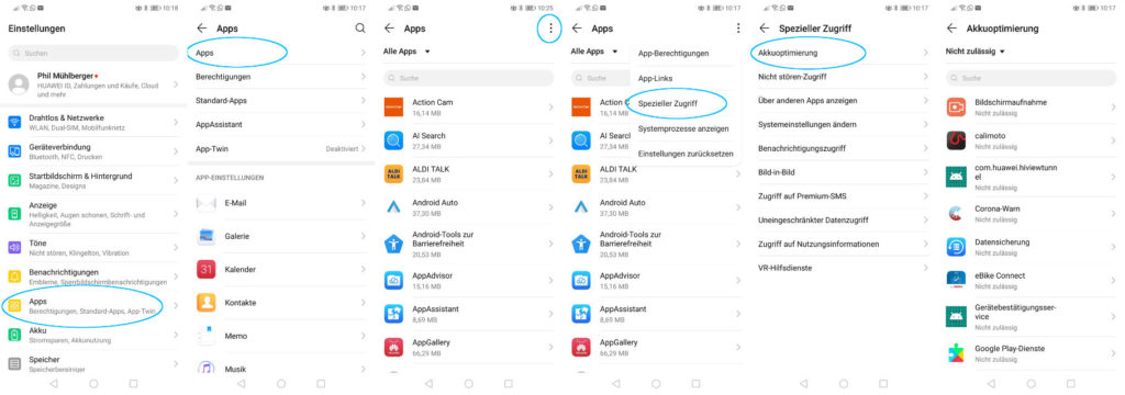 Huawei P20 lite EMUI 9.1.0 Akkuoptimierung für Apps deaktivieren