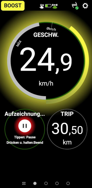 Screenshot E-Tube Ride App, Unterstützungswidget