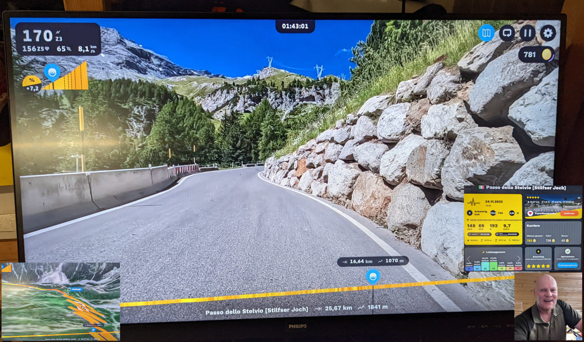 Screenshot Collage einer Rouvy Strecke vom Passo dello Stelvio