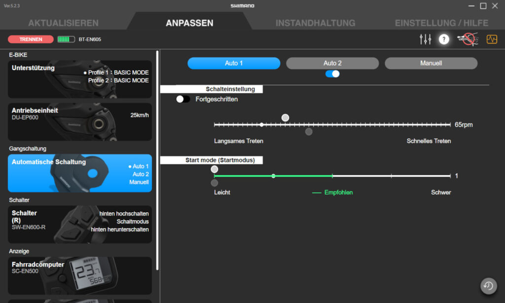 Shimano Steps Inter5e Automatikmodus einstellen - Einfacher Modus