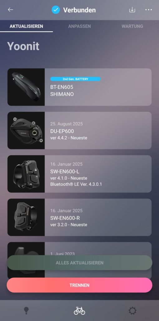 Screenshot Shimano E-Tube App
