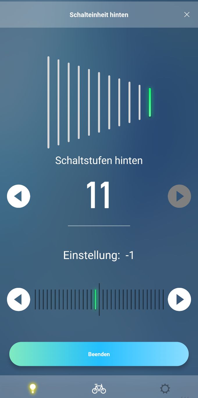 Di2 Einstell-Screen der Shimano E-Tube App