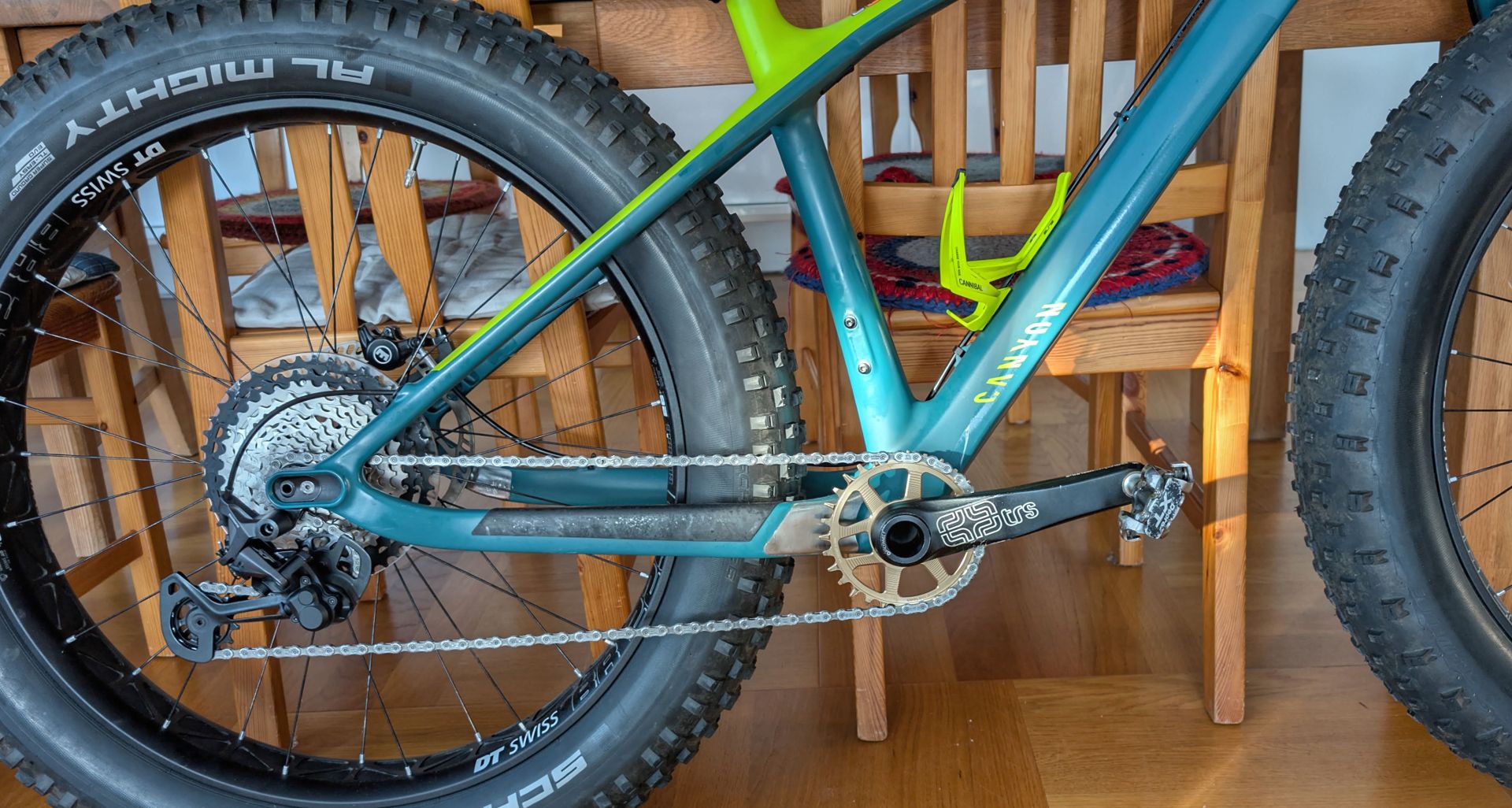 Dude Rahmen mit 10-45 12-fach Ritzelpaket ohne Umwerfer und vorderen Schaltzug nach 1x12 Umbau